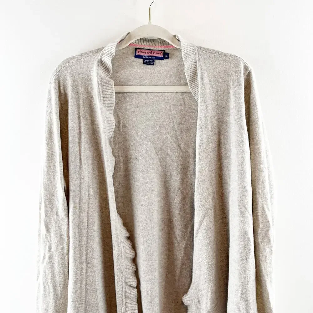 Vineyard Vines Light Beige Open-Front Ruffled Cardigan - Picture 3 of 8